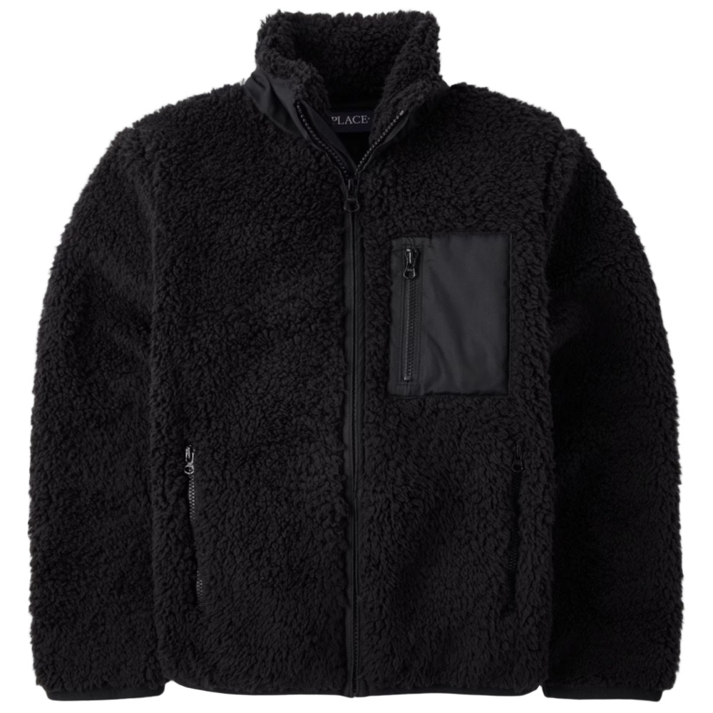 Black Sherpa Fleece Jacket Coat Collar Youth XL 14-16 Gently Used - Picture 1 of 7